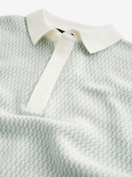 Blue 100% Cotton Short Sleeve Geo Pattern Polo Shirt (3-16yrs)