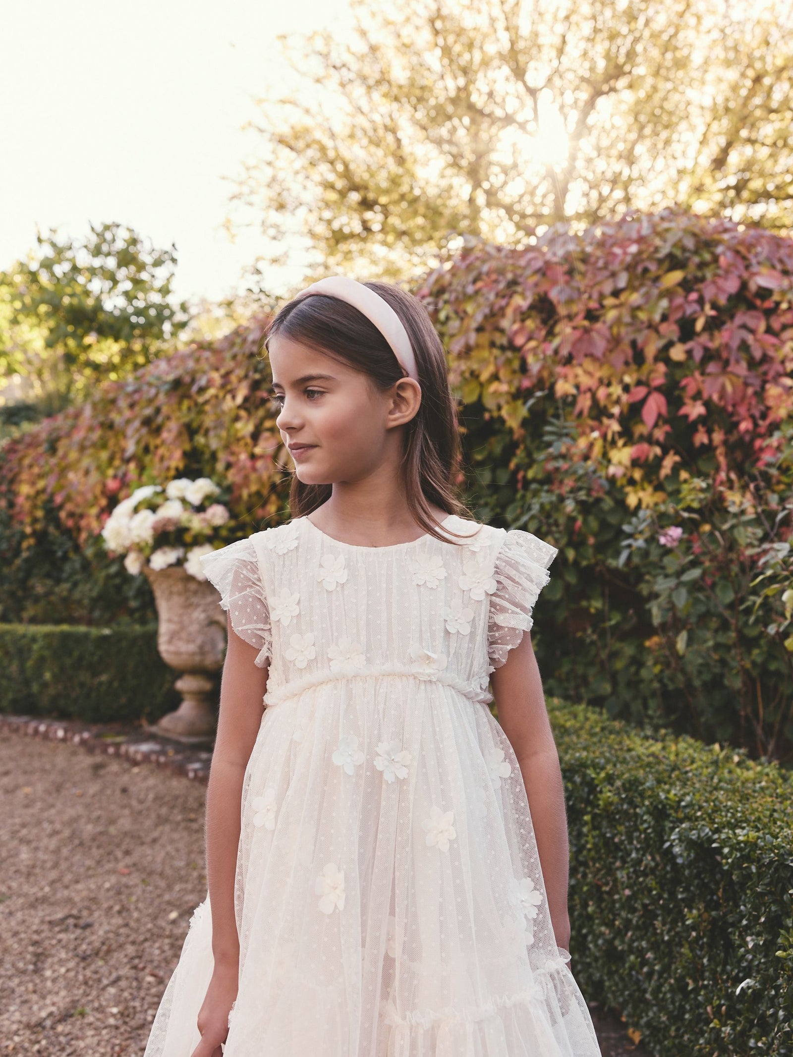 Ecru White 3D Flower Mesh Flower Girl Dress (3-16yrs)
