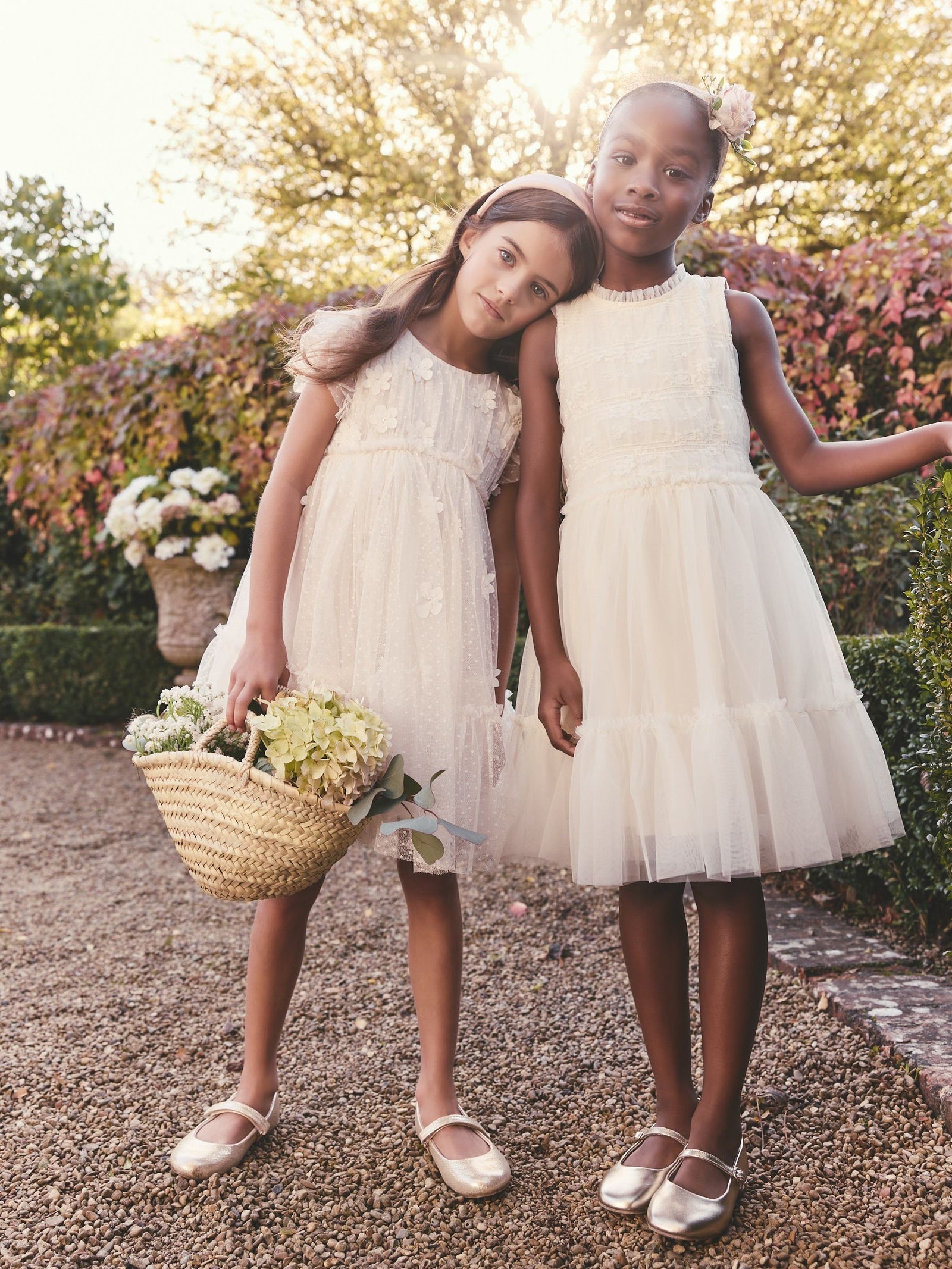 Ecru White 3D Flower Mesh Flower Girl Dress (3-16yrs)