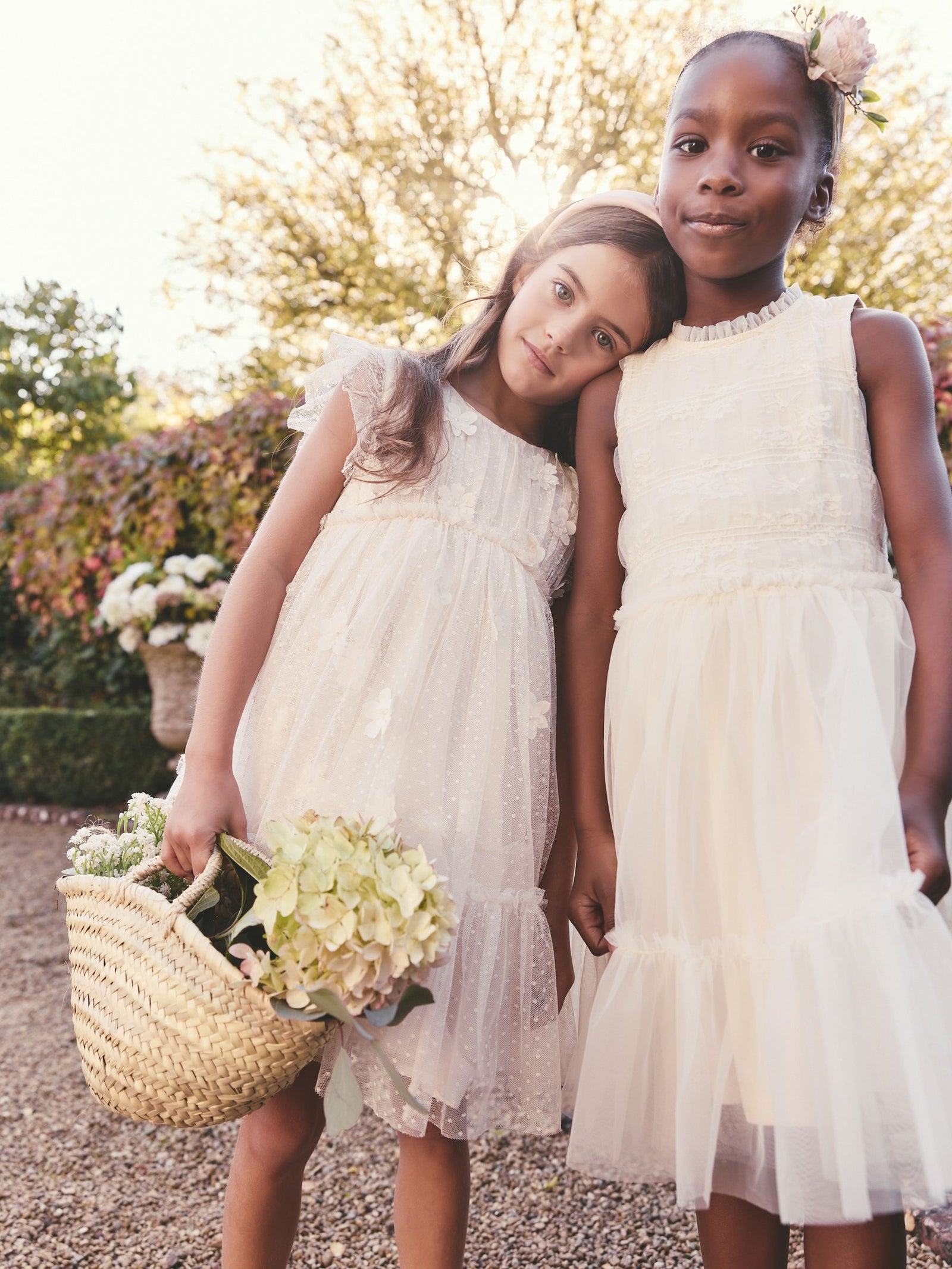 Ecru White 3D Flower Mesh Flower Girl Dress (3-16yrs)
