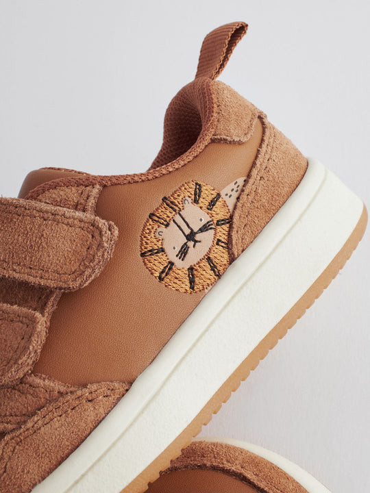 Tan Brown Standard Fit (F) Baby Touch Fastening Leather First Walker Shoes