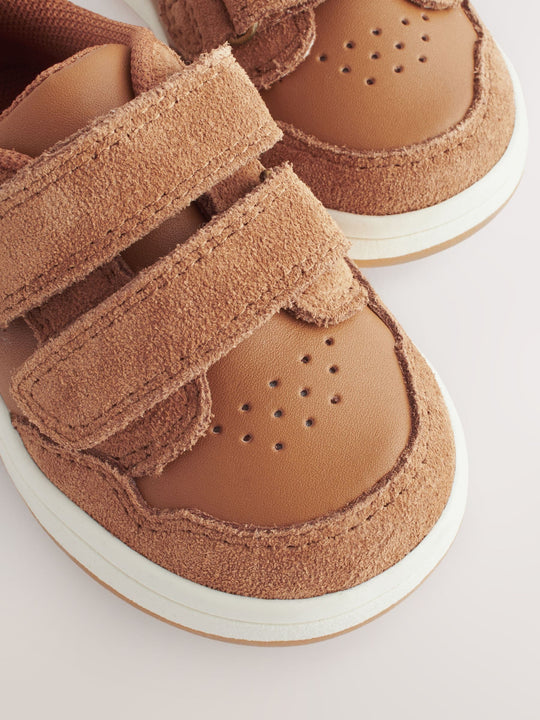 Tan Brown Standard Fit (F) Baby Touch Fastening Leather First Walker Shoes