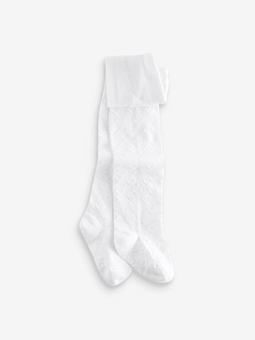 White Cotton Rich Textured Heart Tights
