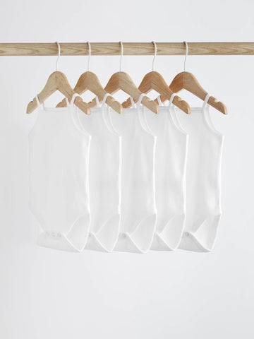 White 5 Pack Baby Strappy Bodysuits