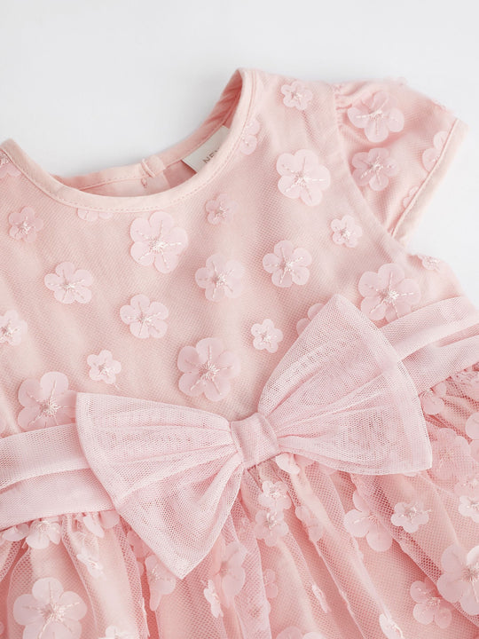 Pink 3D Flowers Baby Occasion Dress (0mths-2yrs)