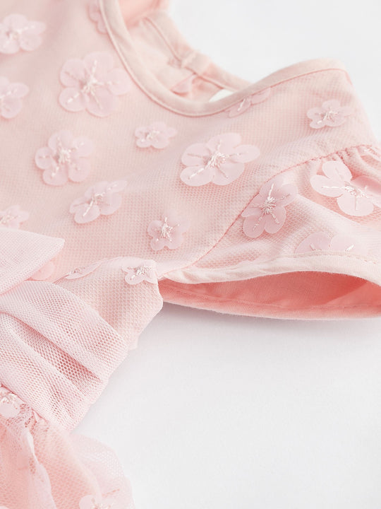 Pink 3D Flowers Baby Occasion Dress (0mths-2yrs)