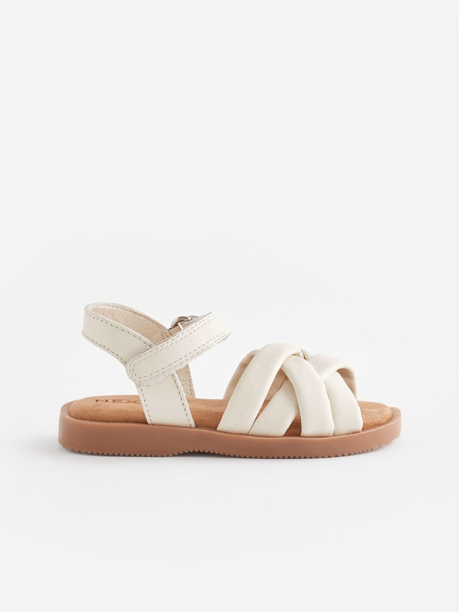 White Leather Woven Sandals With Touch Fastening