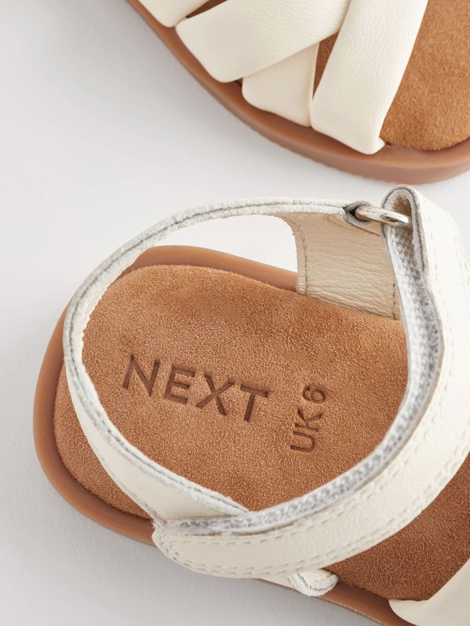 White Leather Woven Sandals With Touch Fastening