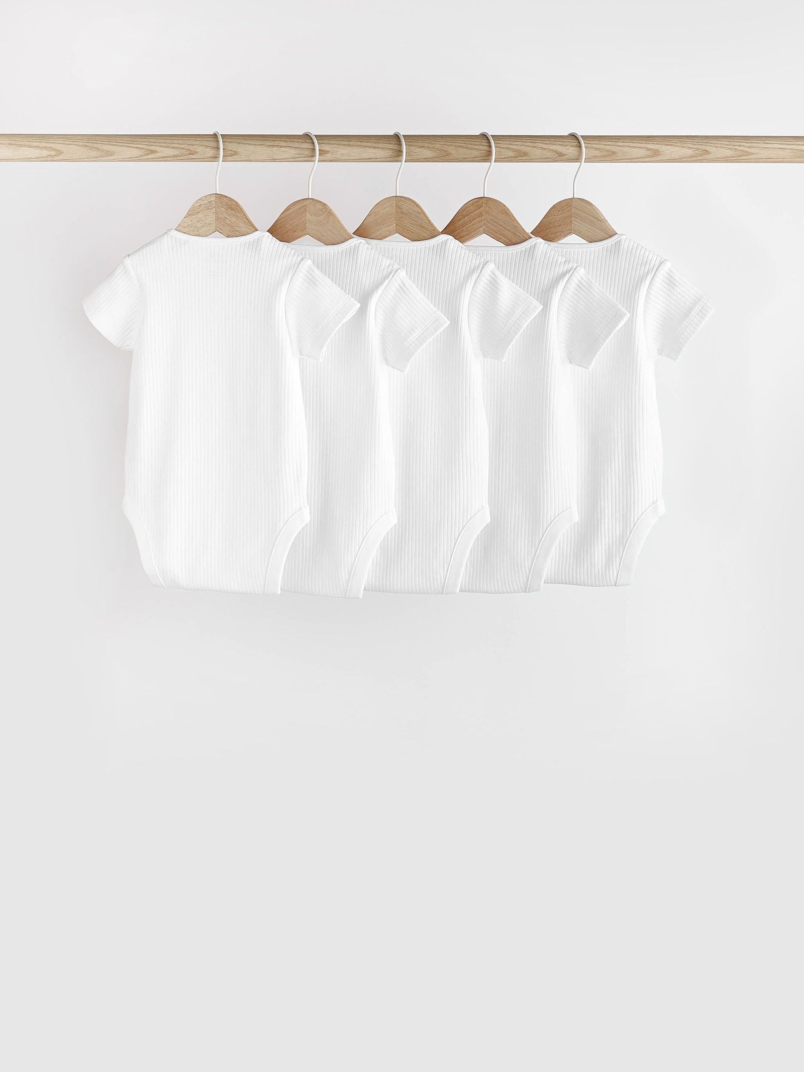 White Rib Short Sleeve Baby Bodysuits 5 Pack