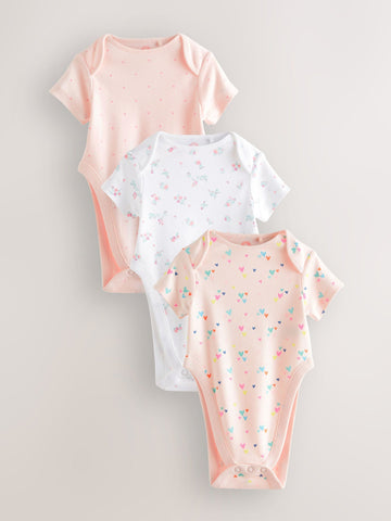 Pink 3 Pack Hip Dysplasia Short Sleeve Baby Bodysuits