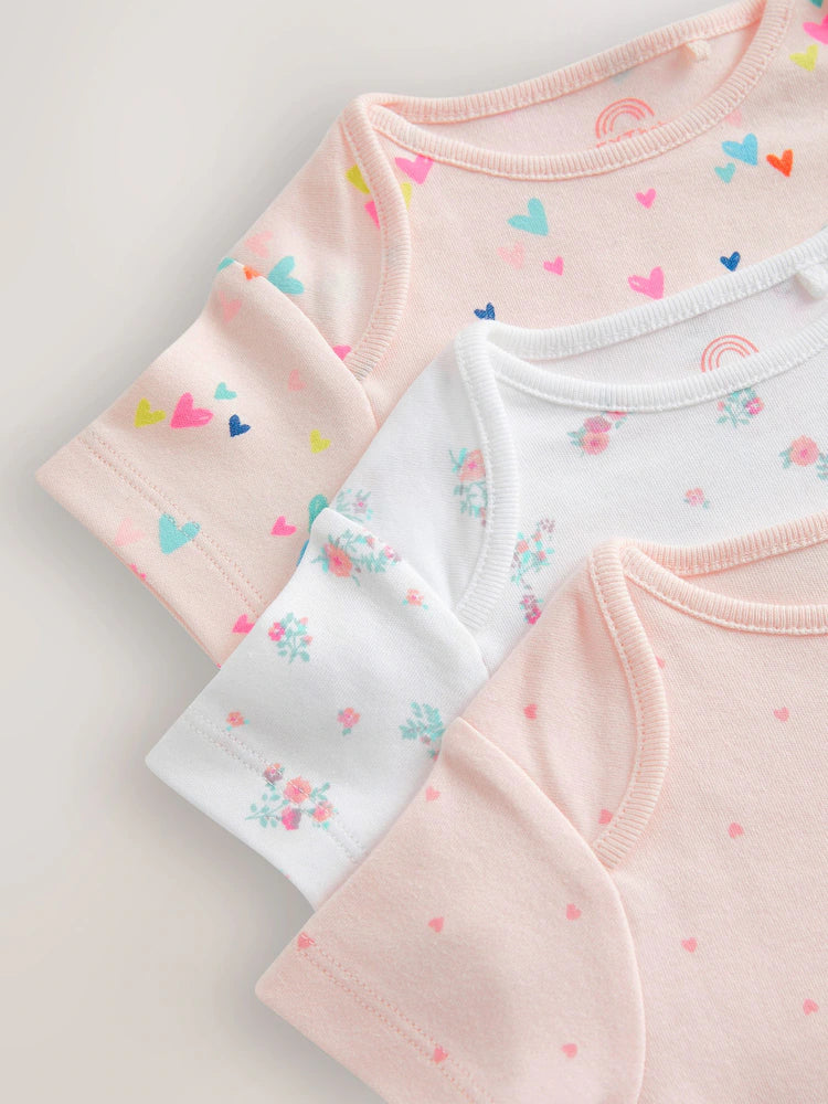 Pink 3 Pack Hip Dysplasia Short Sleeve Baby Bodysuits