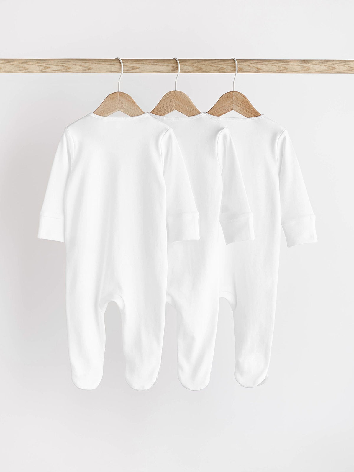 White Essential Zipped 100% Cotton Baby Sleepsuits 3 Pack (0-3yrs)