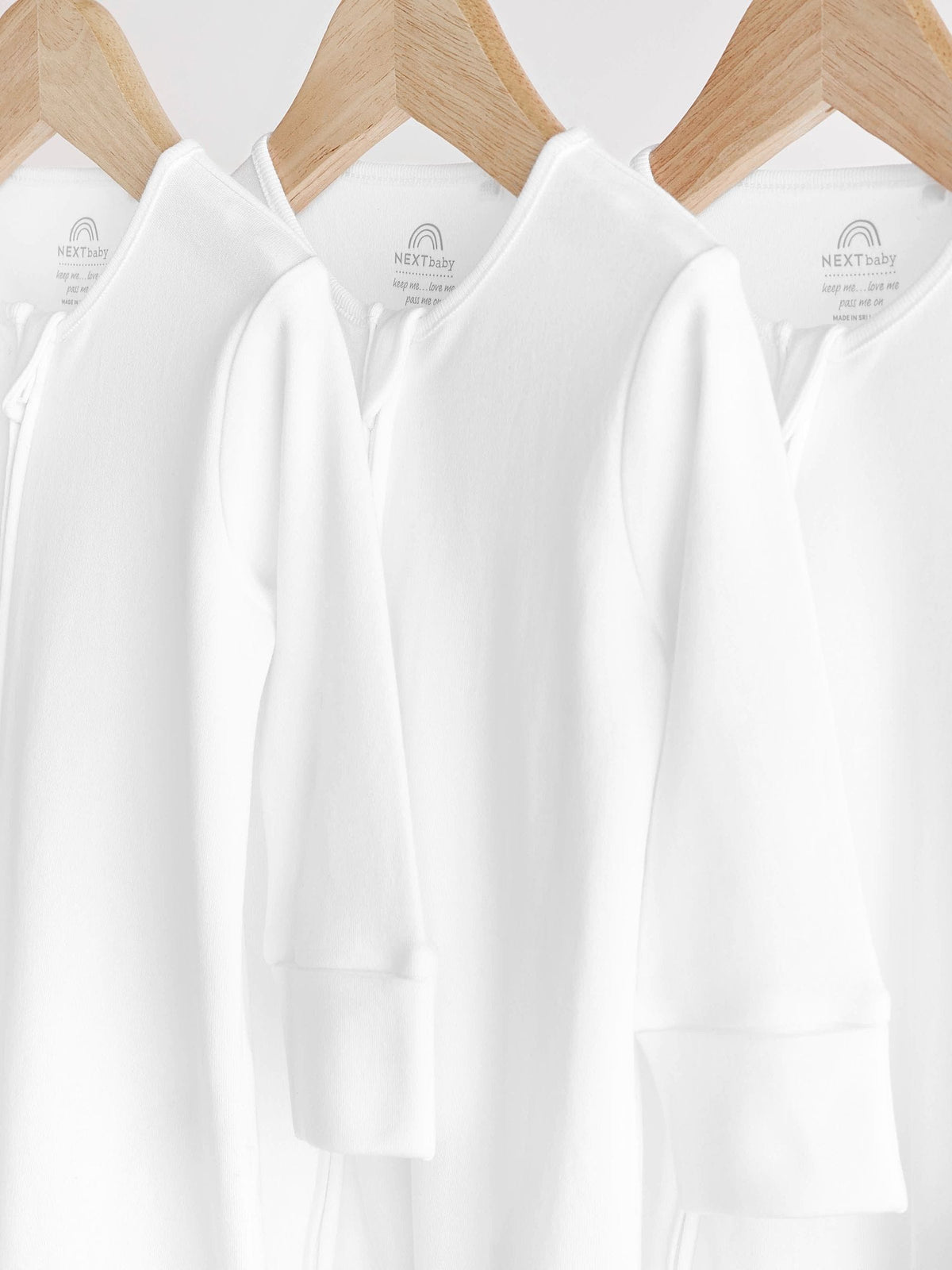 White Essential Zipped 100% Cotton Baby Sleepsuits 3 Pack (0-3yrs)