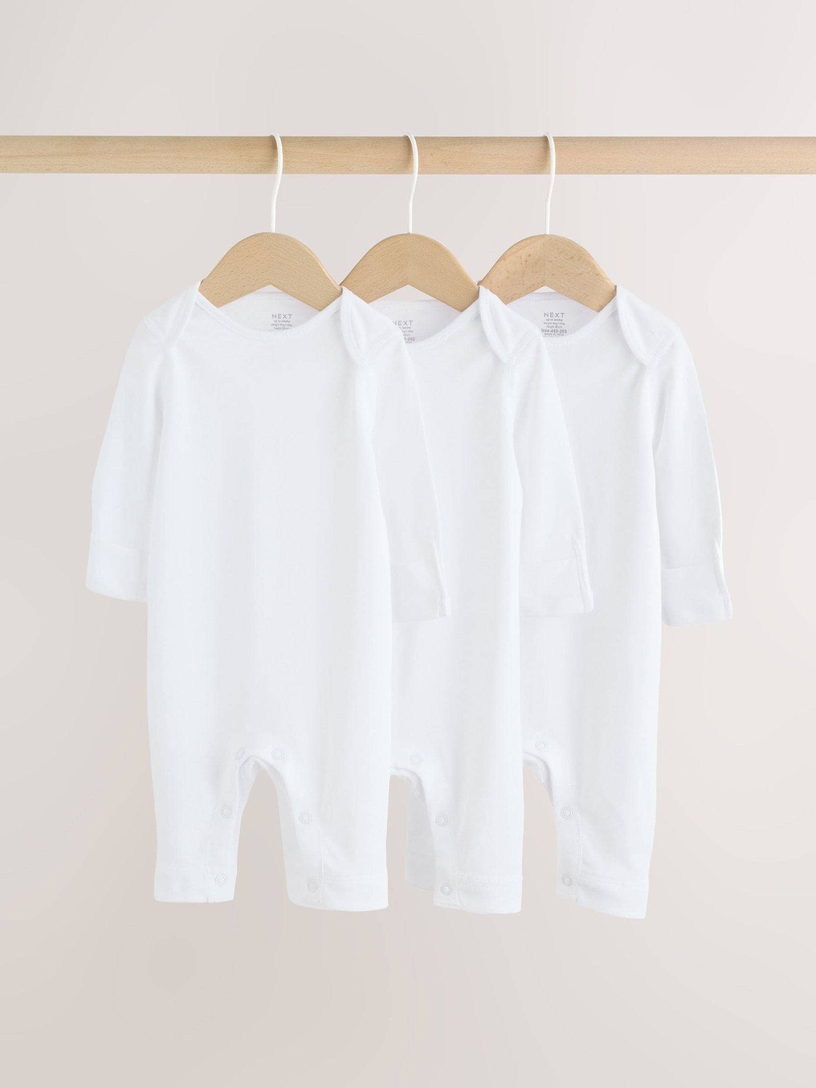 White Kind to Skin Baby Sleepsuits 3 Pack immediate