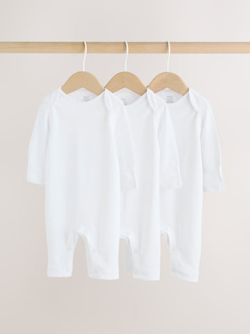 White Kind to Skin Baby Sleepsuits 3 Pack immediate