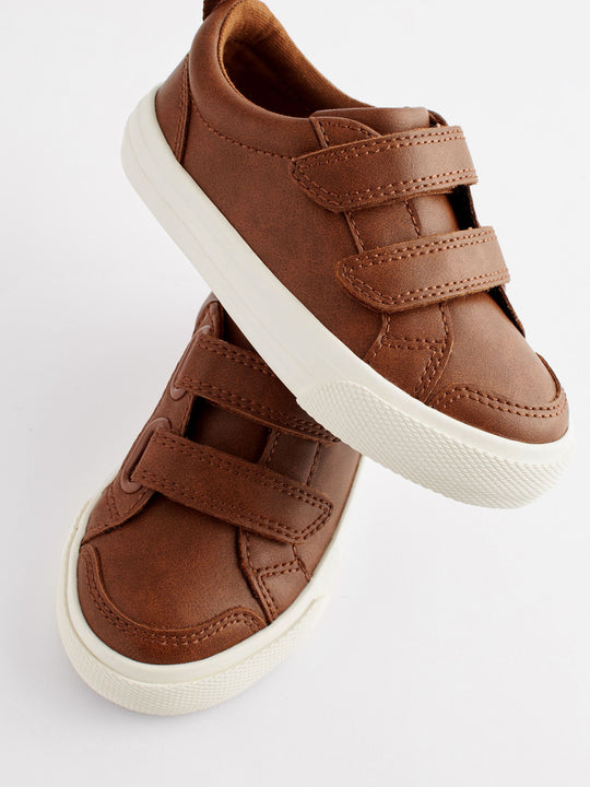 Tan Brown Standard Fit (F) Two Strap Touch Fastening Trainers