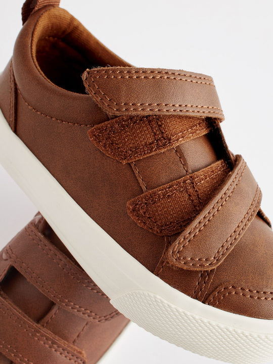 Tan Brown Standard Fit (F) Two Strap Touch Fastening Trainers
