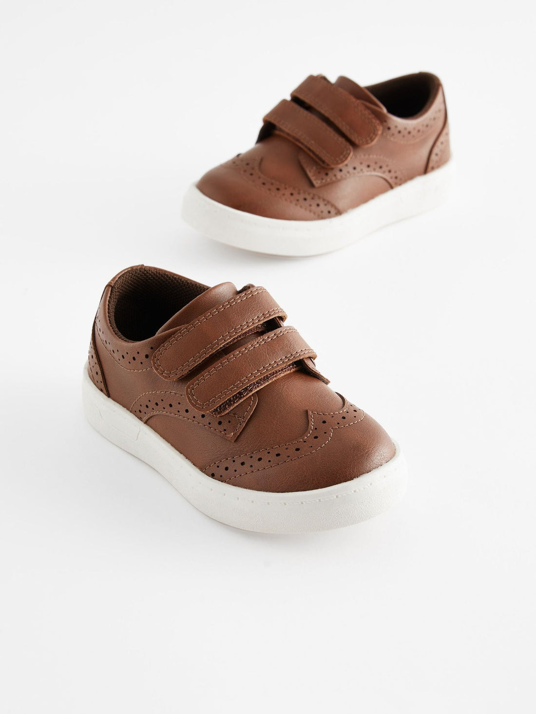 Tan Brown Standard Fit (F) Touch Fastening Brogue Shoes