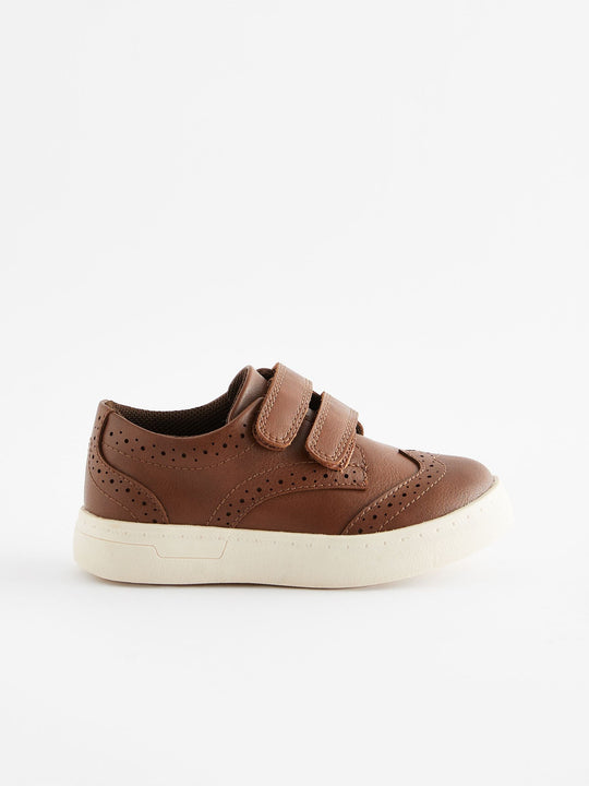 Tan Brown Standard Fit (F) Touch Fastening Brogue Shoes