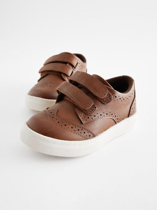 Tan Brown Standard Fit (F) Touch Fastening Brogue Shoes