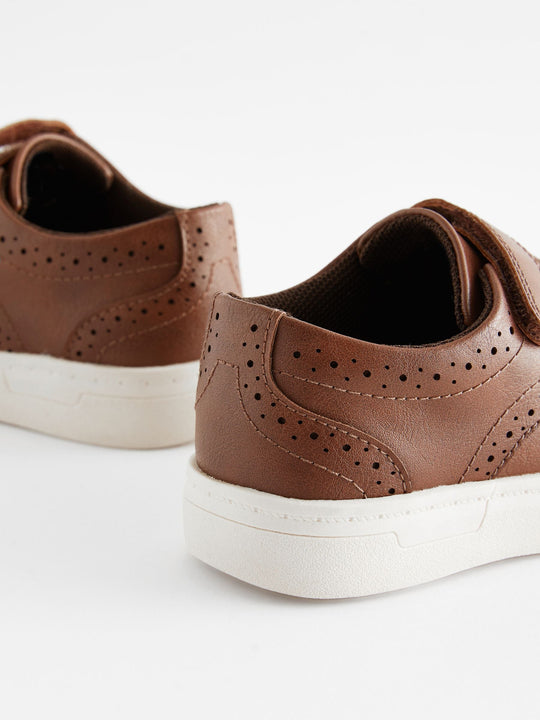 Tan Brown Standard Fit (F) Touch Fastening Brogue Shoes