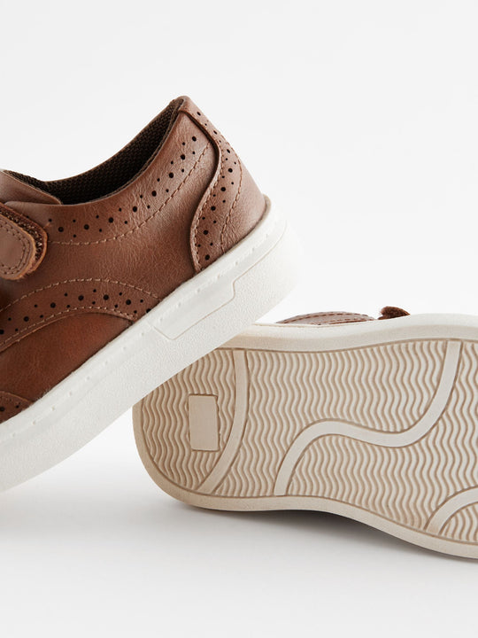 Tan Brown Standard Fit (F) Touch Fastening Brogue Shoes
