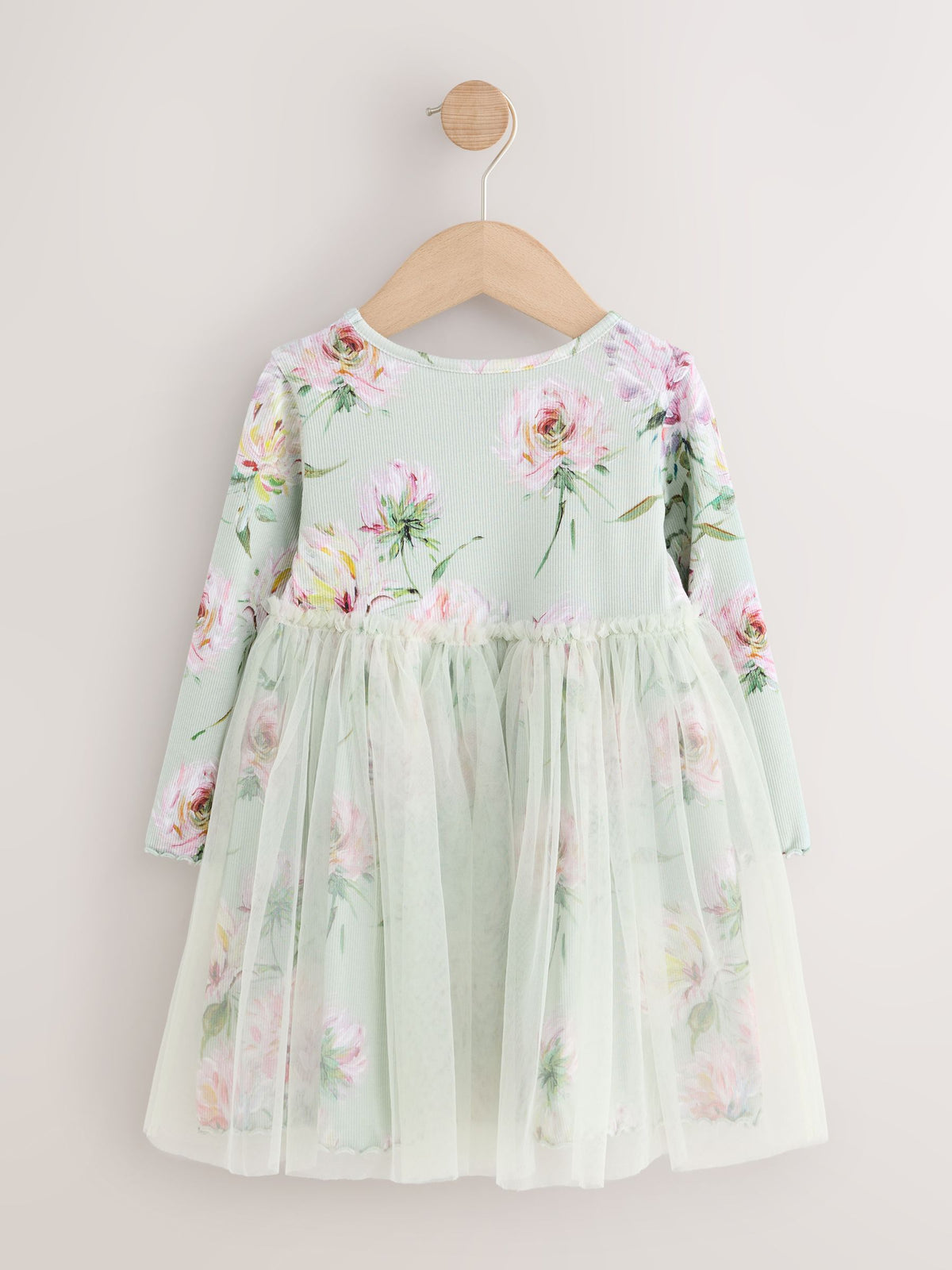 Green Long Sleeve Ribbed Mesh Dress (3mths-7yrs)