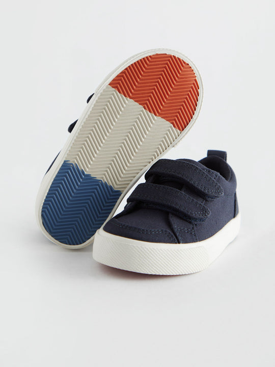 Navy Canvas Standard Fit (F) Two Strap Touch Fastening Trainers