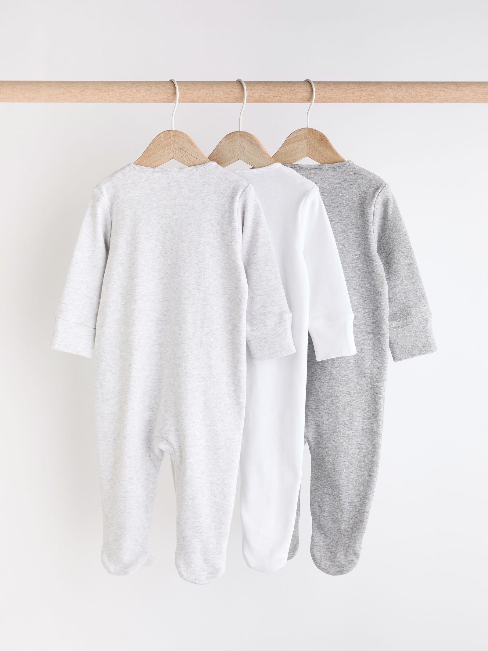Grey Essential Zipped 100% Cotton Baby Sleepsuits 3 Pack (0-3yrs)