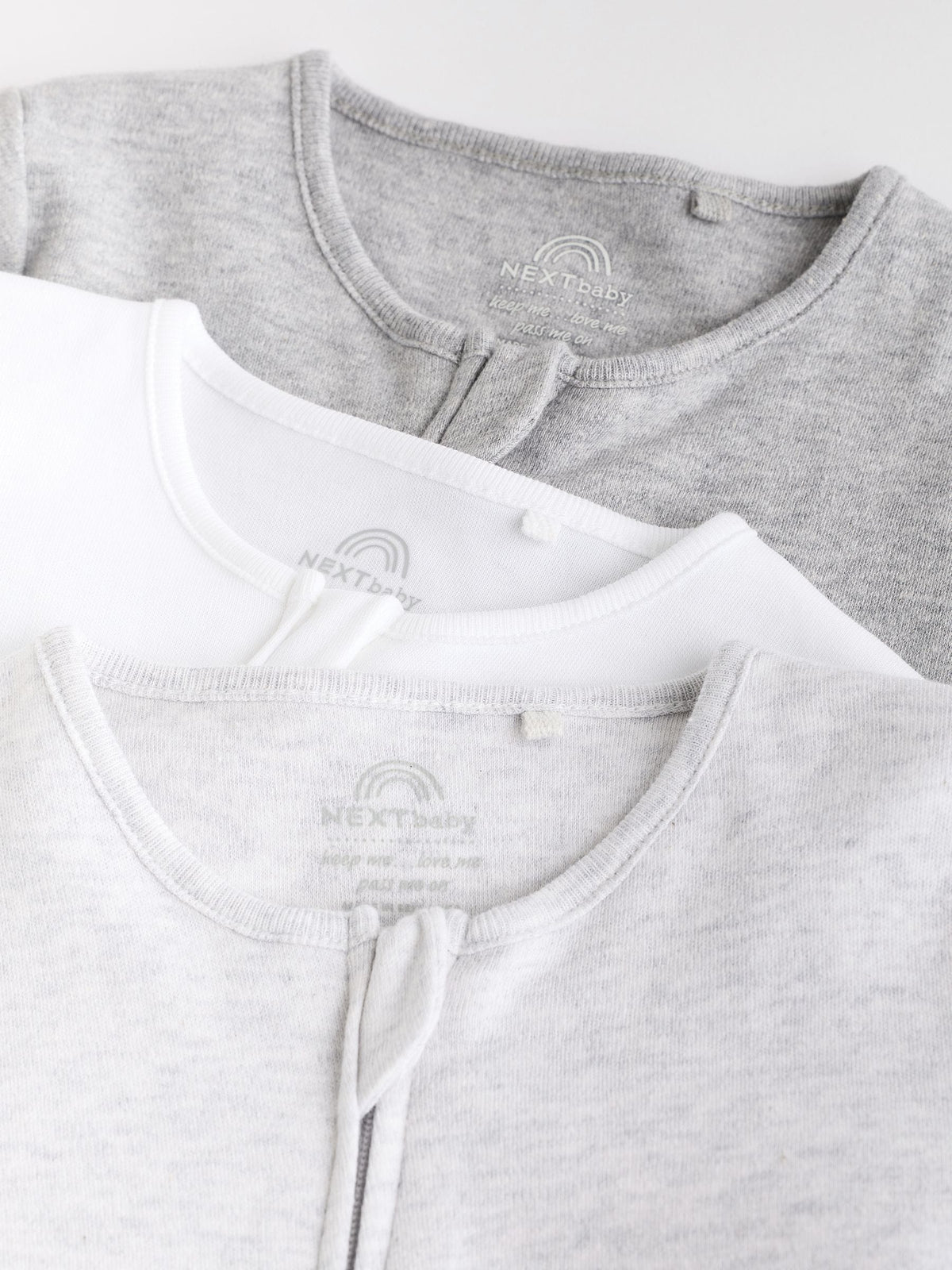 Grey Essential Zipped 100% Cotton Baby Sleepsuits 3 Pack (0-3yrs)