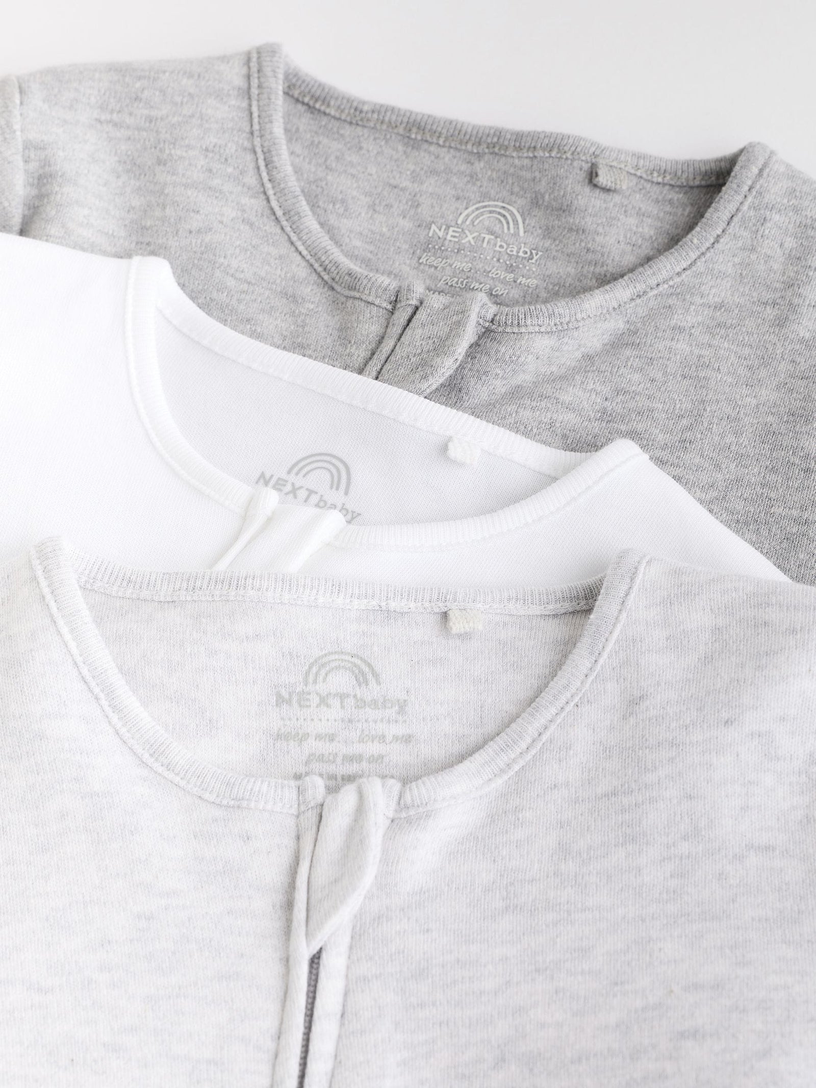 Grey Essential Zipped 100% Cotton Baby Sleepsuits 3 Pack (0-3yrs)