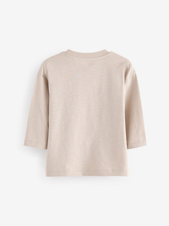 Ecru Cream Long Sleeves Semi Plain T-Shirt (3mths-7yrs)