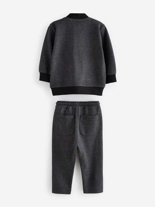 Charcoal Grey 2 Piece Jersey Textured Bomber Jacket and Joggers Set (immediate )