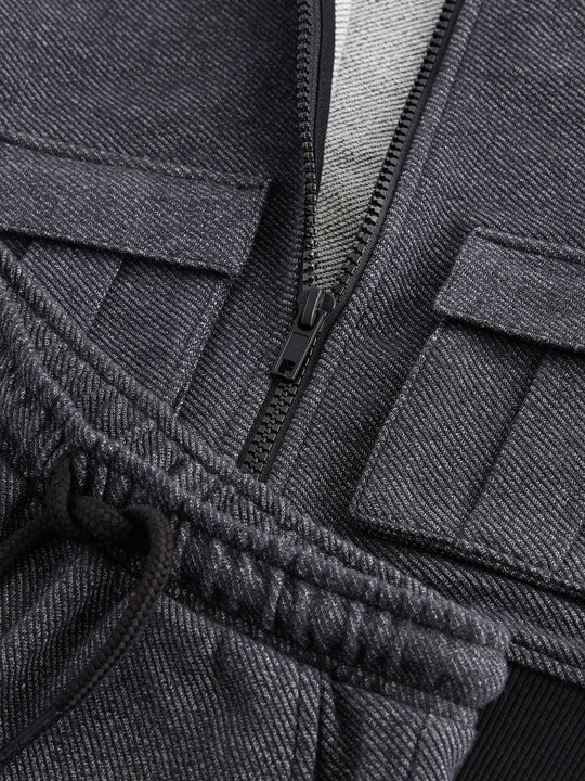 Charcoal Grey 2 Piece Jersey Textured Bomber Jacket and Joggers Set (immediate )