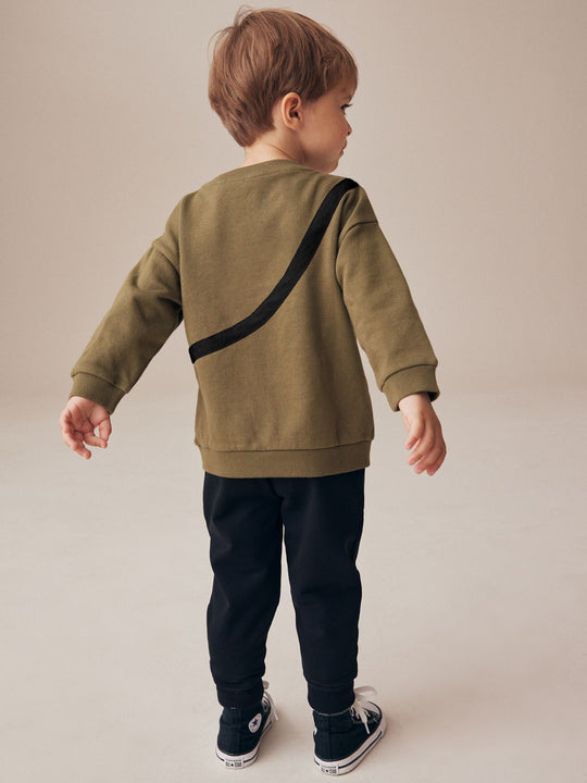Khaki Green Panda Utility Bumbag Crew Neck 100% Cotton Sweatshirt and Joggers Set (immediate)