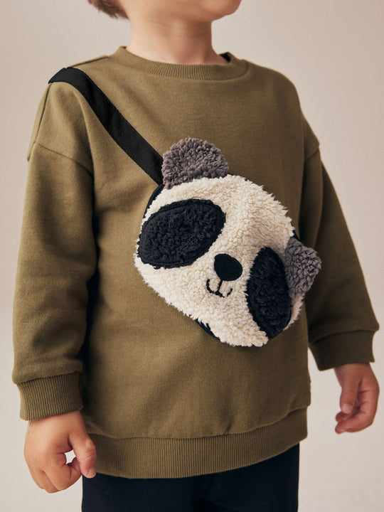 Khaki Green Panda Utility Bumbag Crew Neck 100% Cotton Sweatshirt and Joggers Set (immediate)