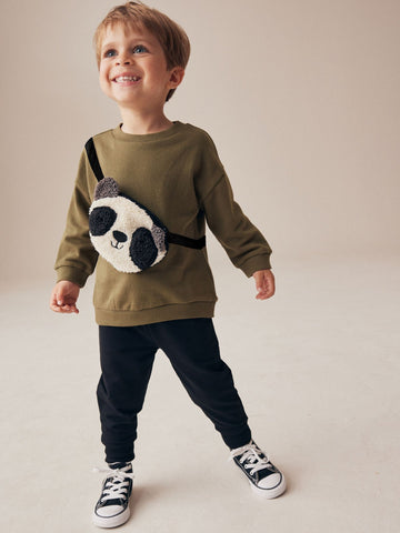 Khaki Green Panda Utility Bumbag Crew Neck 100% Cotton Sweatshirt and Joggers Set (immediate)
