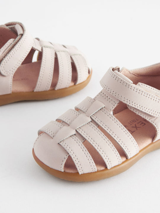 Stone Standard Fit (F) Baby Touch Fastening Leather First Walker Sandals
