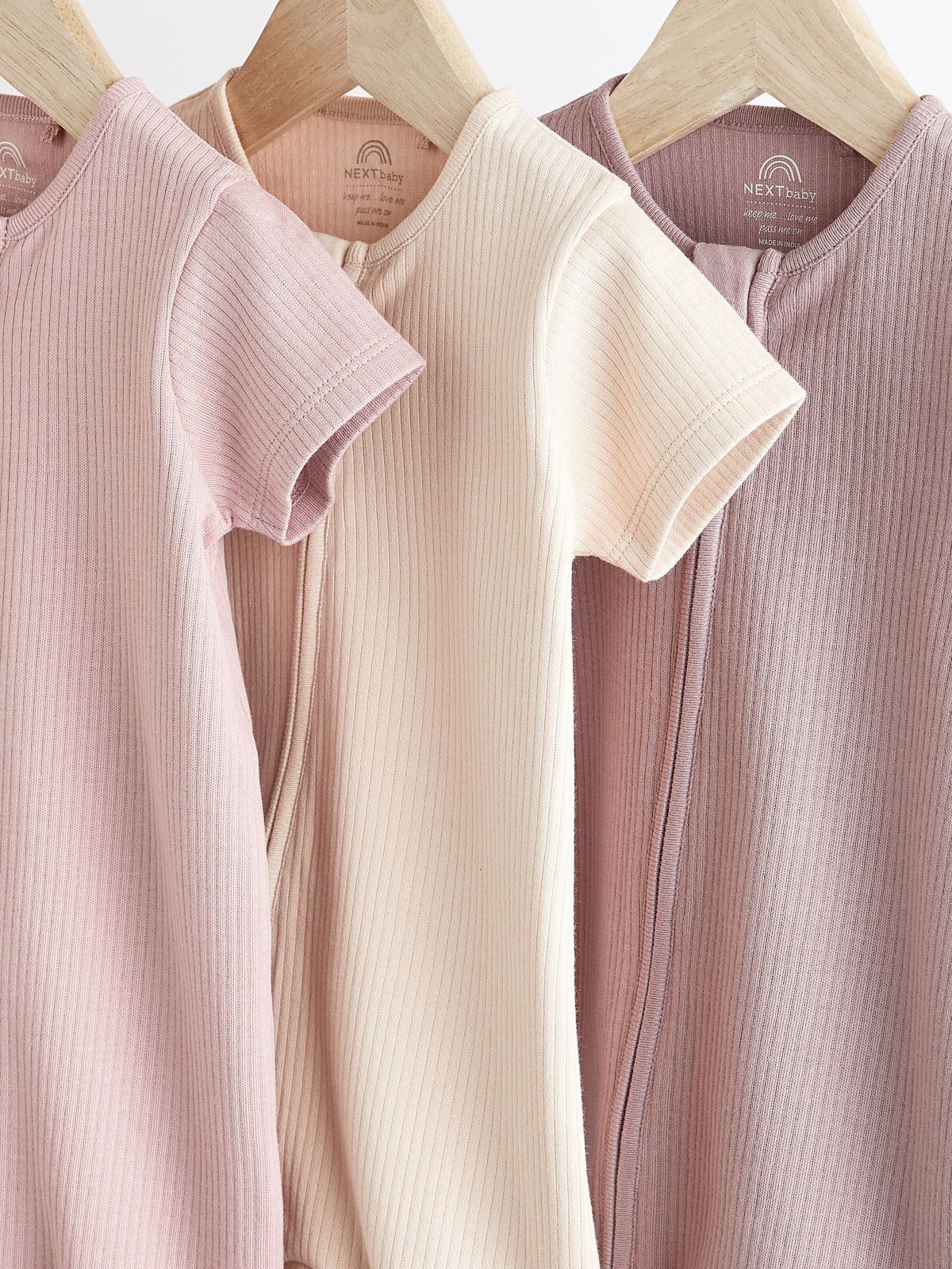 Pale Pink 3 Pack Two Way Zip Baby Romper (0mths-3yrs)