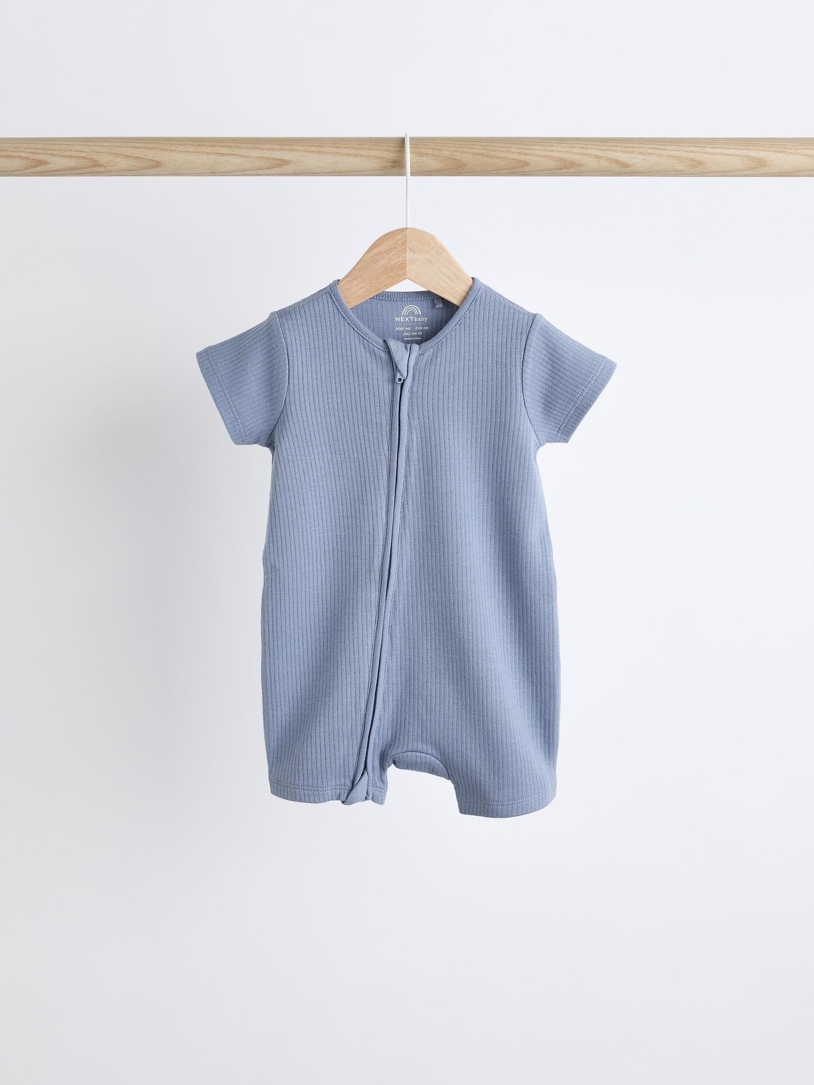 Blue Baby Two Way Zip 100% Cotton Rompers 3 Pack (0-3yrs)