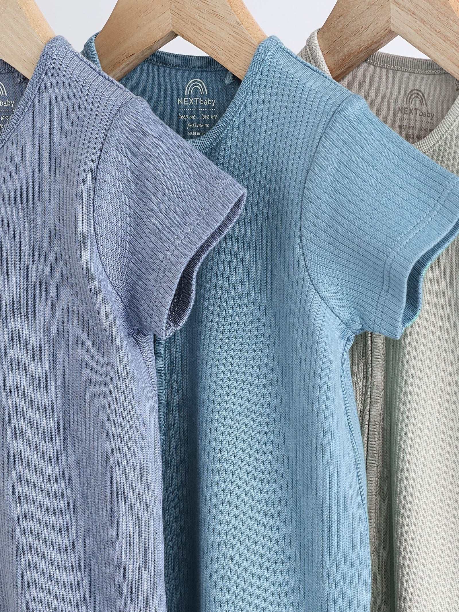 Blue Baby Two Way Zip 100% Cotton Rompers 3 Pack (0-3yrs)