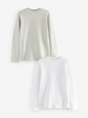 Grey/White Thermal Long Sleeve Tops 2 Pack (2-16yrs)