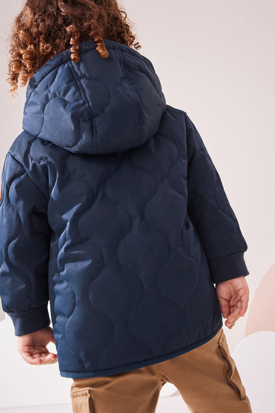 Navy Blue Quilted Borg Fleece Lined Shower Resistant Coat (immediate)