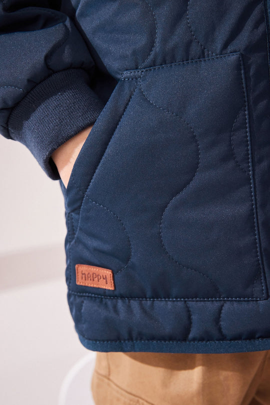 Navy Blue Quilted Borg Fleece Lined Shower Resistant Coat (immediate)