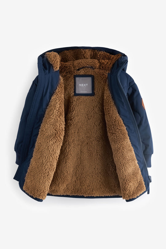 Navy Blue Quilted Borg Fleece Lined Shower Resistant Coat (immediate)