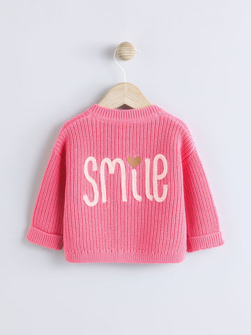 Pink Smile Embroidered Cardigan (0mths-2yrs)