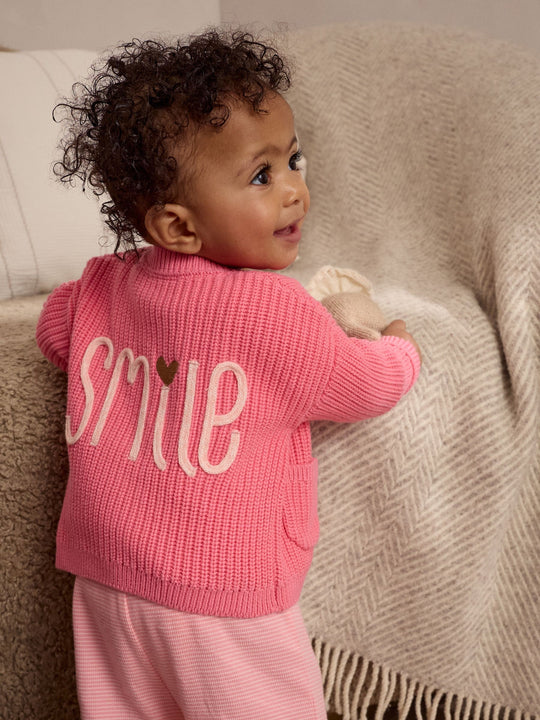 Pink Smile Embroidered Cardigan (0mths-2yrs)
