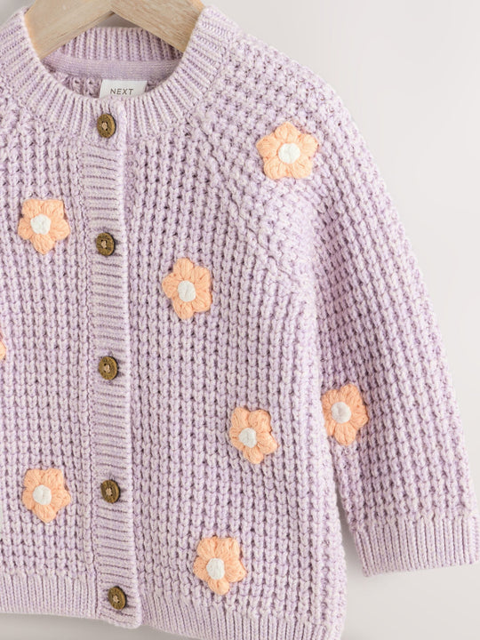 Purple and Apricot Flower Baby Embroidered Cardigan (0mths-2yrs)