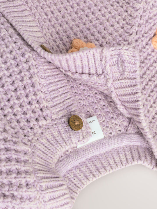 Purple and Apricot Flower Baby Embroidered Cardigan (0mths-2yrs)