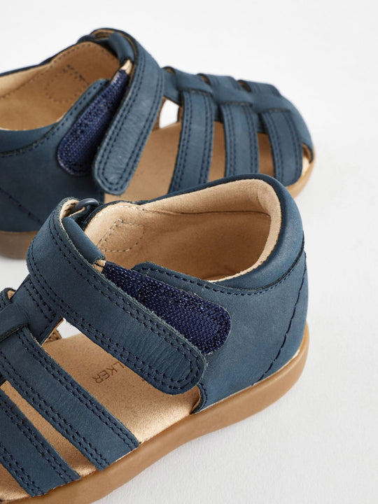 Navy Wide Fit (G) Baby Touch Fastening Leather First Walker Sandals